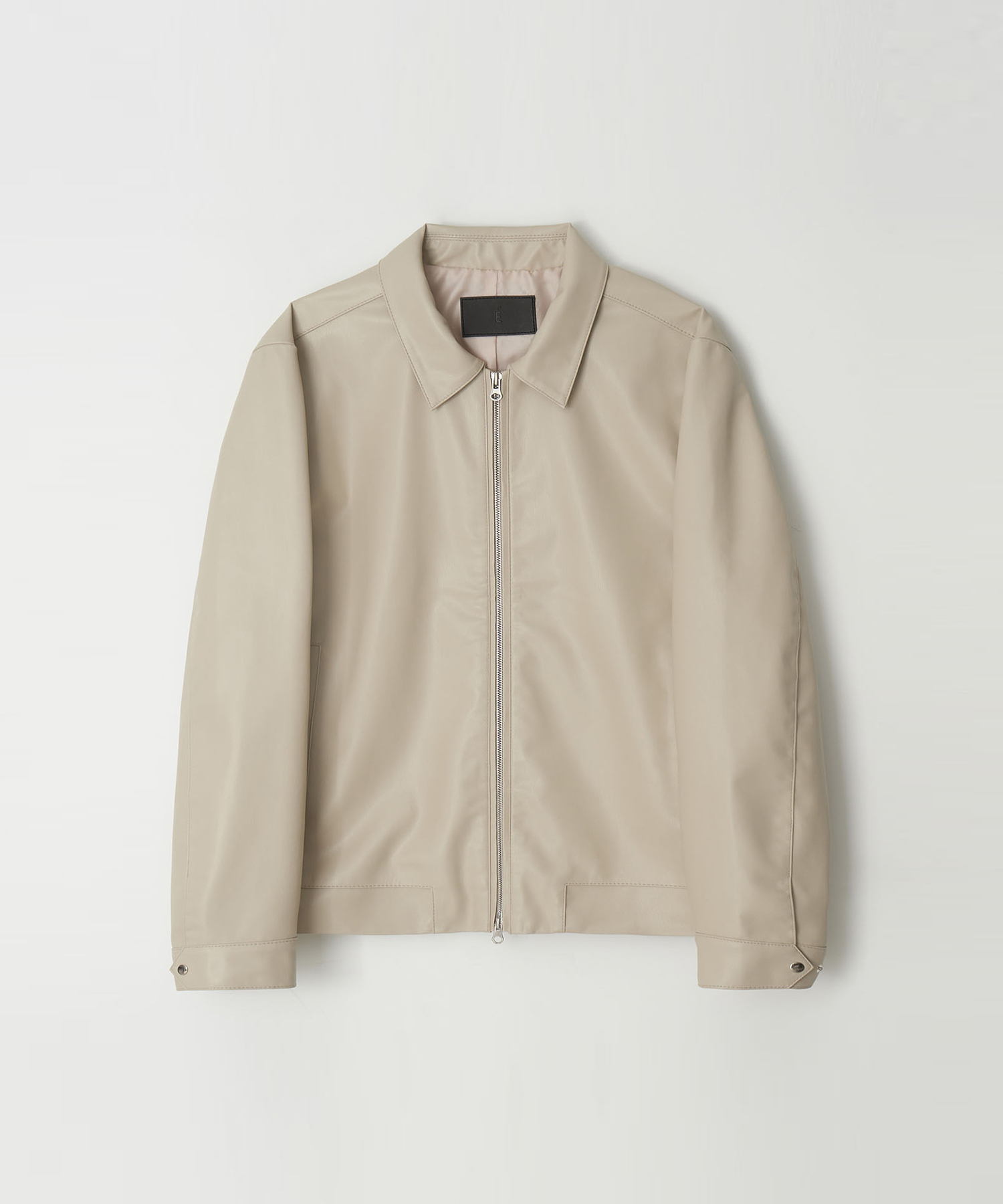 Basic Collar Leather Jacket_Beige